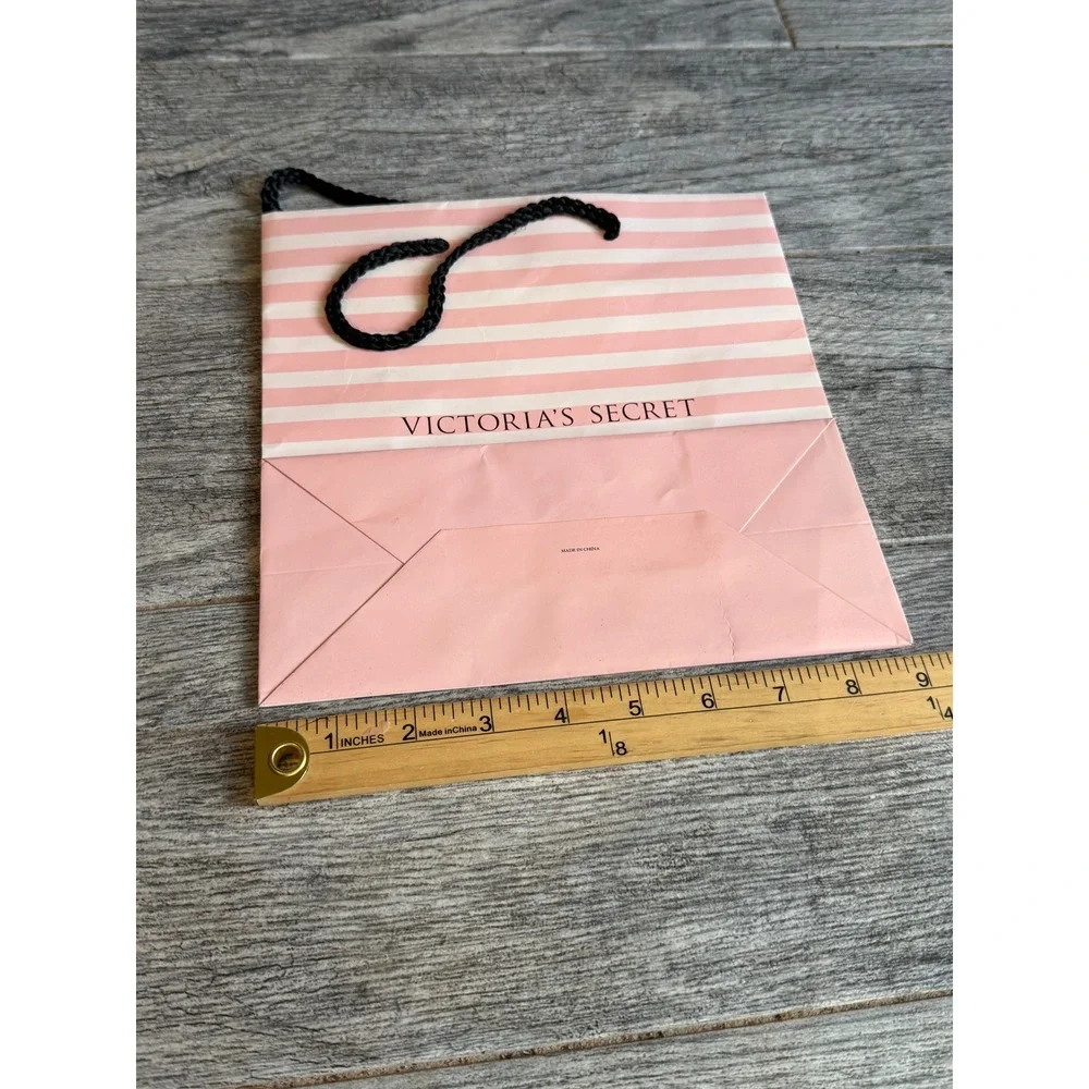 Victoria's Secret Gift Bags Set of 3 Pink Striped Lingerie Paper Bag Tote Ribbon